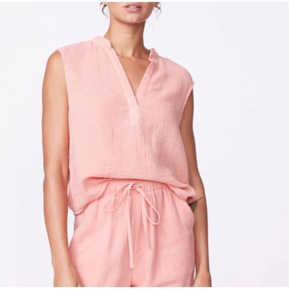 NWT Monrow Organic Gauze Sleeveless Cotton Top Faded Coral Small Gauzy - Picture 2 of 7